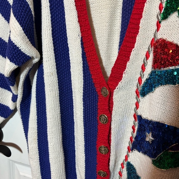 Vintage 90's Maria Christina Flag Cardigan Women's Large(?) Hand Knit Nautical - Picture 3 of 7